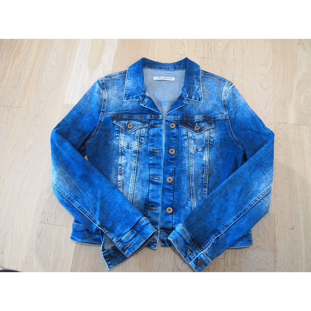 Mavi Jeans Co Denim Jacket Blue Wash Distressed Button Front Trucker Style - Picture 9 of 10